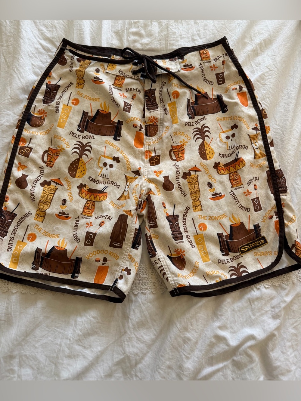 Shag Men's Tropical Print Swim Shorts in Cream and Brown